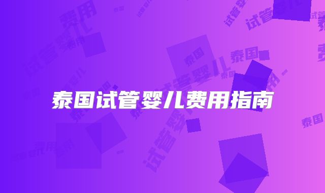 泰国试管婴儿费用指南