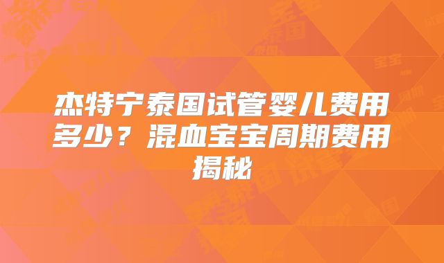 杰特宁泰国试管婴儿费用多少？混血宝宝周期费用揭秘