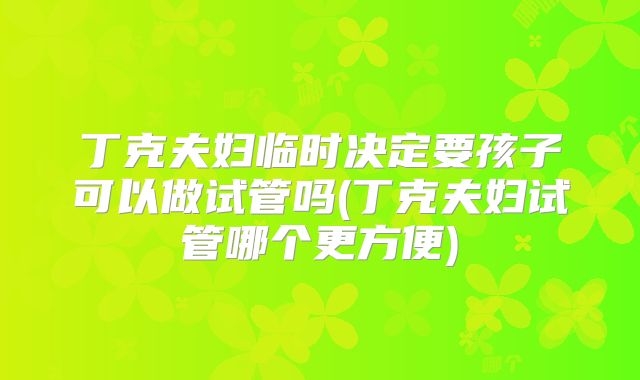 丁克夫妇临时决定要孩子可以做试管吗(丁克夫妇试管哪个更方便)