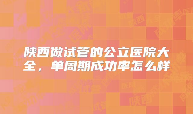 陕西做试管的公立医院大全，单周期成功率怎么样