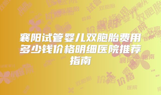 襄阳试管婴儿双胞胎费用多少钱价格明细医院推荐指南