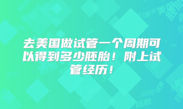 去美国做试管一个周期可以得到多少胚胎！附上试管经历！