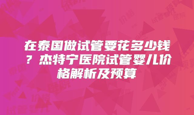 在泰国做试管要花多少钱?杰特宁医院试管婴儿价格解析及预算