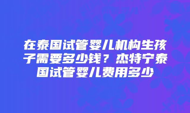 在泰国试管婴儿机构生孩子需要多少钱？杰特宁泰国试管婴儿费用多少