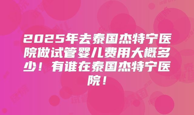 2025年去泰国杰特宁医院做试管婴儿费用大概多少!有谁在泰国杰特宁医院!