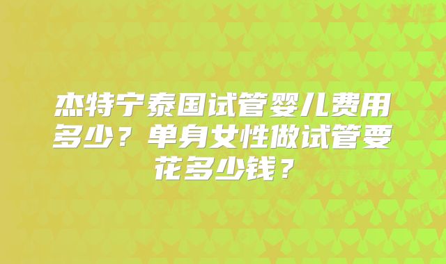 杰特宁泰国试管婴儿费用多少？单身女性做试管要花多少钱？