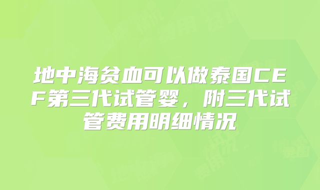地中海贫血可以做泰国CEF第三代试管婴，附三代试管费用明细情况