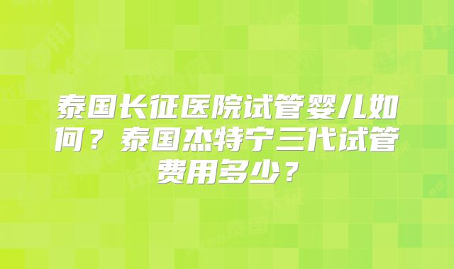 泰国长征医院试管婴儿如何？泰国杰特宁三代试管费用多少？