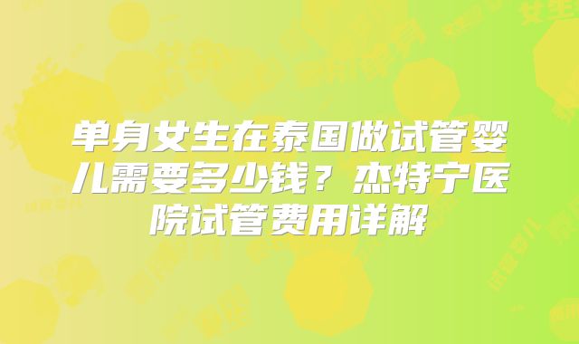 单身女生在泰国做试管婴儿需要多少钱？杰特宁医院试管费用详解