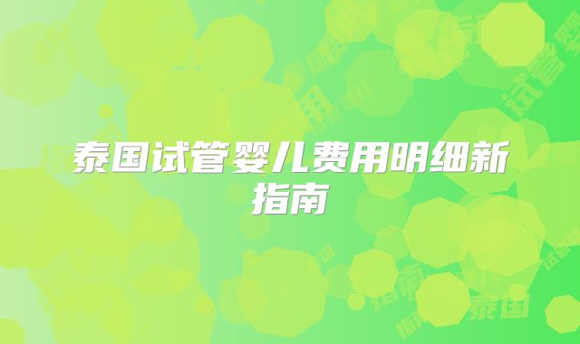 泰国试管婴儿费用明细新指南