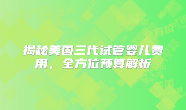 揭秘美国三代试管婴儿费用，全方位预算解析