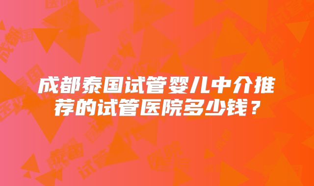 成都泰国试管婴儿中介推荐的试管医院多少钱？