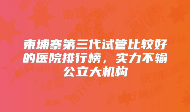 柬埔寨第三代试管比较好的医院排行榜，实力不输公立大机构