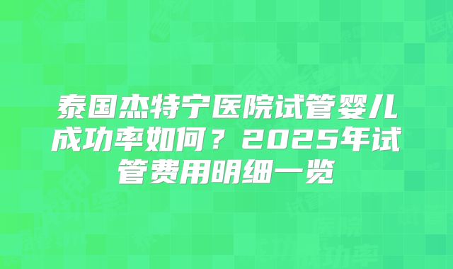 泰国杰特宁医院试管婴儿成功率如何？2025年试管费用明细一览