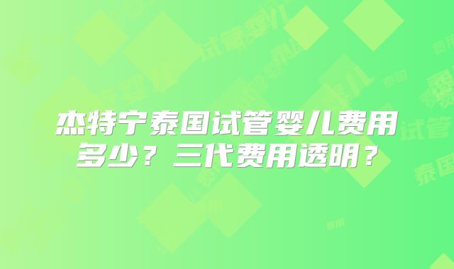 杰特宁泰国试管婴儿费用多少？三代费用透明？