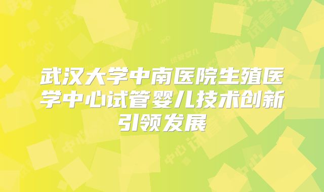 武汉大学中南医院生殖医学中心试管婴儿技术创新引领发展