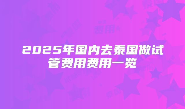 2025年国内去泰国做试管费用费用一览
