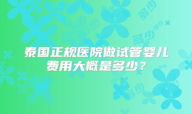 泰国正规医院做试管婴儿费用大概是多少?