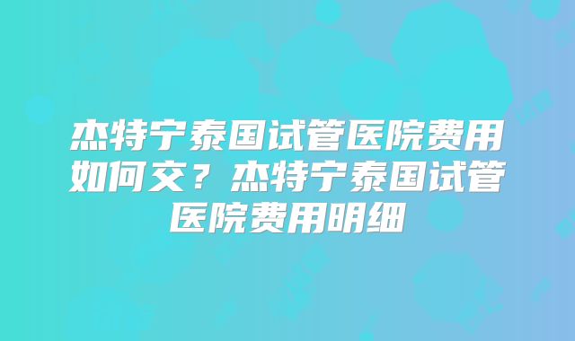 杰特宁泰国试管医院费用如何交？杰特宁泰国试管医院费用明细