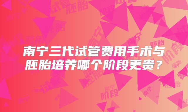 南宁三代试管费用手术与胚胎培养哪个阶段更贵？