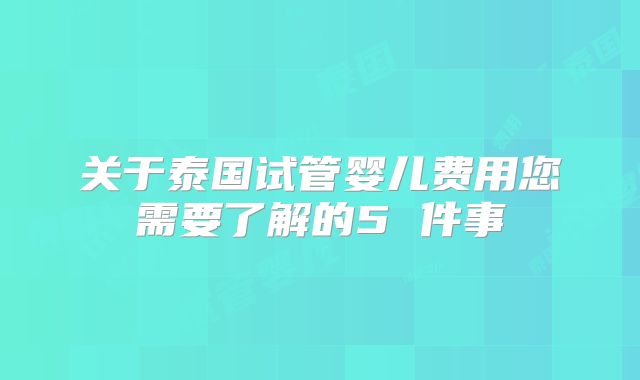 关于泰国试管婴儿费用您需要了解的5 件事