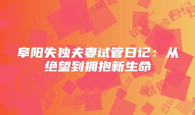 阜阳失独夫妻试管日记：从绝望到拥抱新生命
