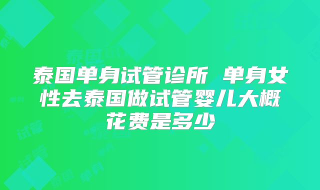 泰国单身试管诊所 单身女性去泰国做试管婴儿大概花费是多少