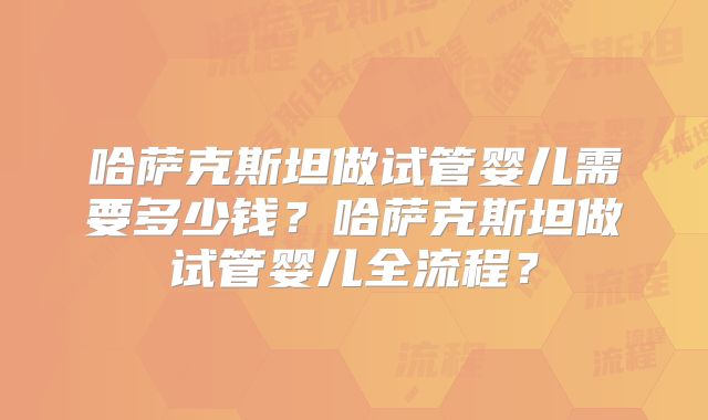 哈萨克斯坦做试管婴儿需要多少钱？哈萨克斯坦做试管婴儿全流程？