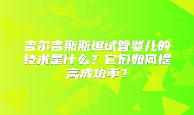 吉尔吉斯斯坦试管婴儿的技术是什么？它们如何提高成功率？