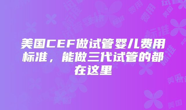 美国CEF做试管婴儿费用标准,能做三代试管的都在这里