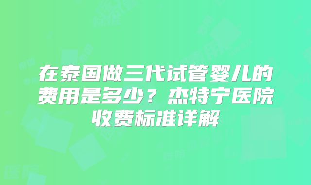 在泰国做三代试管婴儿的费用是多少？杰特宁医院收费标准详解
