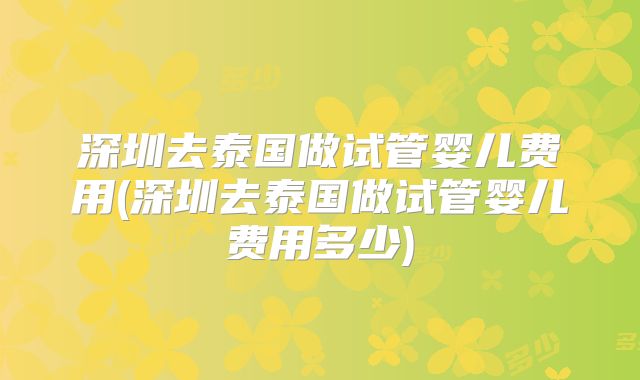 深圳去泰国做试管婴儿费用(深圳去泰国做试管婴儿费用多少)