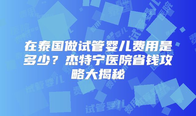 在泰国做试管婴儿费用是多少?杰特宁医院省钱攻略大揭秘