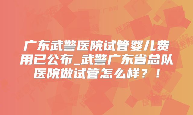 广东武警医院试管婴儿费用已公布_武警广东省总队医院做试管怎么样?!