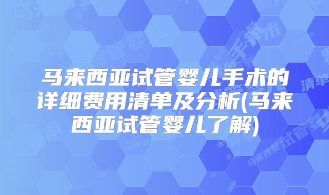 马来西亚试管婴儿手术的详细费用清单及分析(马来西亚试管婴儿了解)