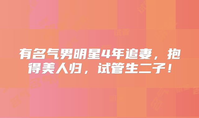 有名气男明星4年追妻，抱得美人归，试管生二子！