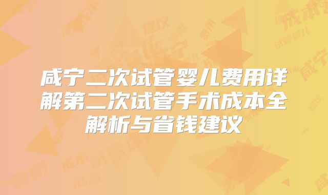 咸宁二次试管婴儿费用详解第二次试管手术成本全解析与省钱建议