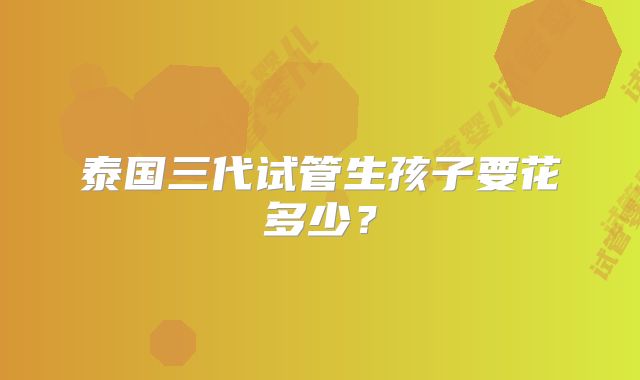 泰国三代试管生孩子要花多少？