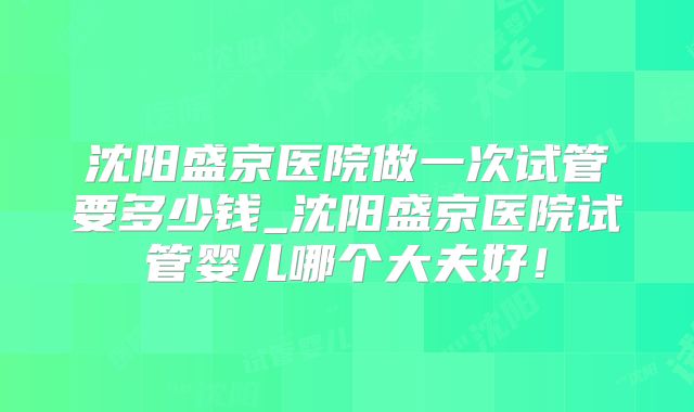 沈阳盛京医院做一次试管要多少钱_沈阳盛京医院试管婴儿哪个大夫好!