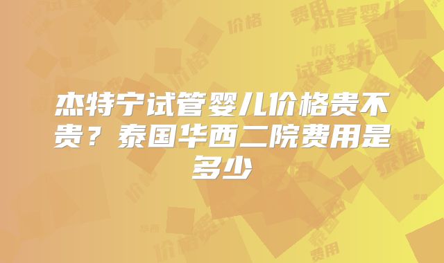 杰特宁试管婴儿价格贵不贵？泰国华西二院费用是多少