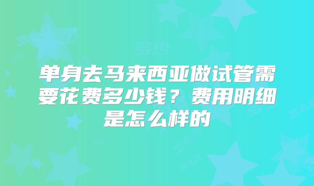 单身去马来西亚做试管需要花费多少钱？费用明细是怎么样的
