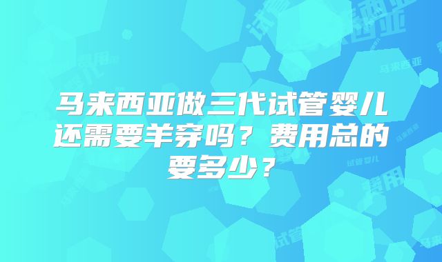 马来西亚做三代试管婴儿还需要羊穿吗？费用总的要多少？