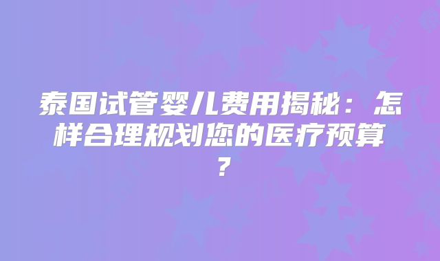 泰国试管婴儿费用揭秘：怎样合理规划您的医疗预算？