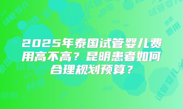 2025年泰国试管婴儿费用高不高？昆明患者如何合理规划预算？