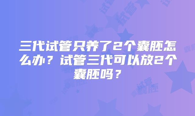 三代试管只养了2个囊胚怎么办？试管三代可以放2个囊胚吗？