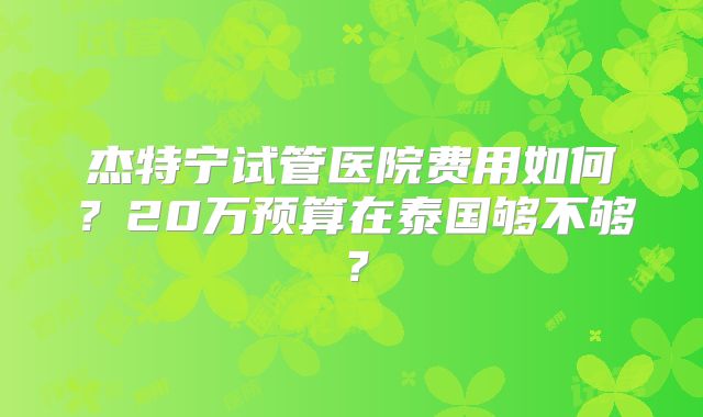 杰特宁试管医院费用如何?20万预算在泰国够不够?
