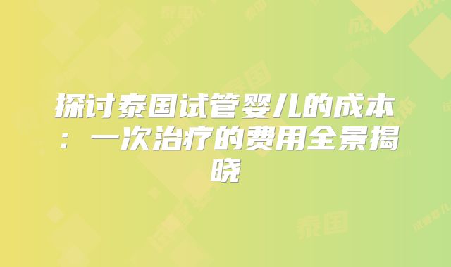 探讨泰国试管婴儿的成本:一次治疗的费用全景揭晓