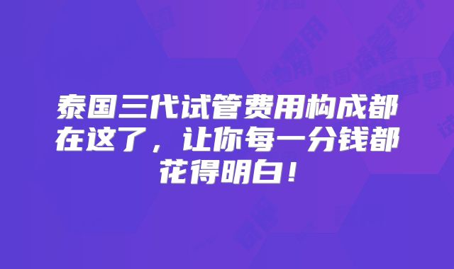 泰国三代试管费用构成都在这了，让你每一分钱都花得明白！