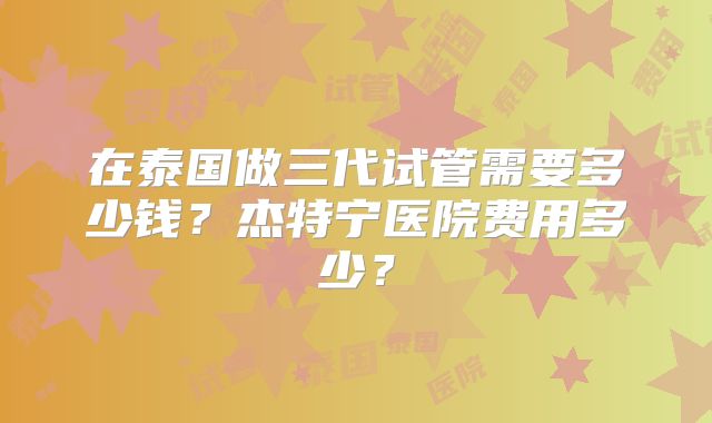 在泰国做三代试管需要多少钱？杰特宁医院费用多少？