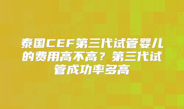 泰国CEF第三代试管婴儿的费用高不高？第三代试管成功率多高